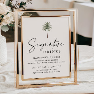 Minimal Palm Tree Ivory Wedding Signature Drinks Poster