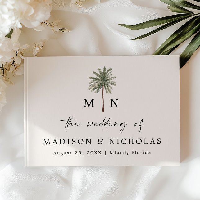 Minimal Palm Tree Monogram Photo Wedding Guest Book (Creator Uploaded)