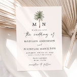 Minimal Palm Tree Monogram Wedding Invitation<br><div class="desc">Tropical wedding invitations featuring your monogram initials separated by a single palm tree illustration at the top of the invite with an ivory cream background. Personalize the monogram palm tree wedding invites with your names and wedding details in black lettering with a modern hand-lettered script accenting the design. The simple...</div>