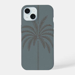 Minimal Palm Tree Pattern Blue Grey Tropical  iPhone 15 Case