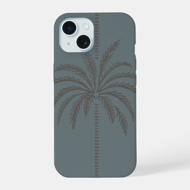 Minimal Palm Tree Pattern Blue Grey Tropical  iPhone 15 Case (Back)