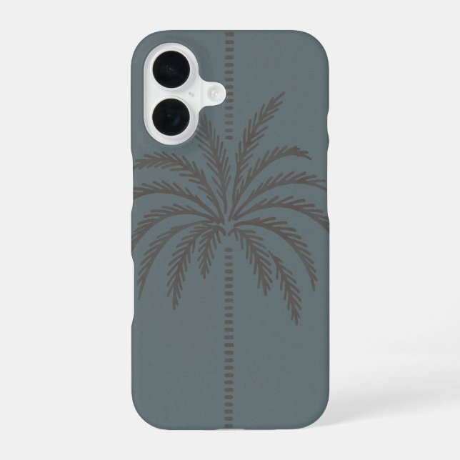 Minimal Palm Tree Pattern Blue Grey Tropical  iPhone 16 Case (Back)