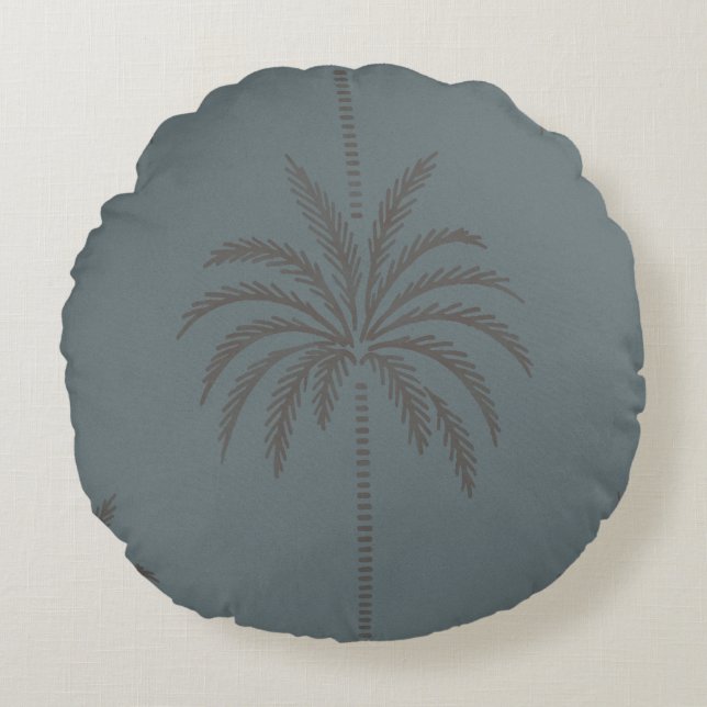 Minimal Palm Tree Pattern Blue Grey Tropical  Round Pillow (Front)