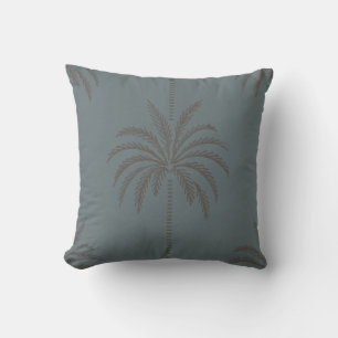 Minimal Palm Tree Pattern Blue Grey Tropical Throw Pillow
