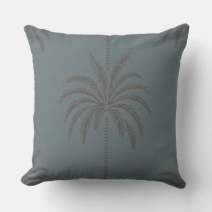 Minimal Palm Tree Pattern Blue Grey Tropical Throw Pillow