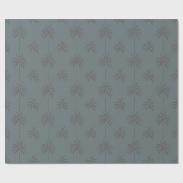 Minimal Palm Tree Pattern Blue Grey Tropical  Wrapping Paper (Flat)