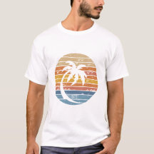 Minimal Palm Tree Sunset Retro Circle Graphic