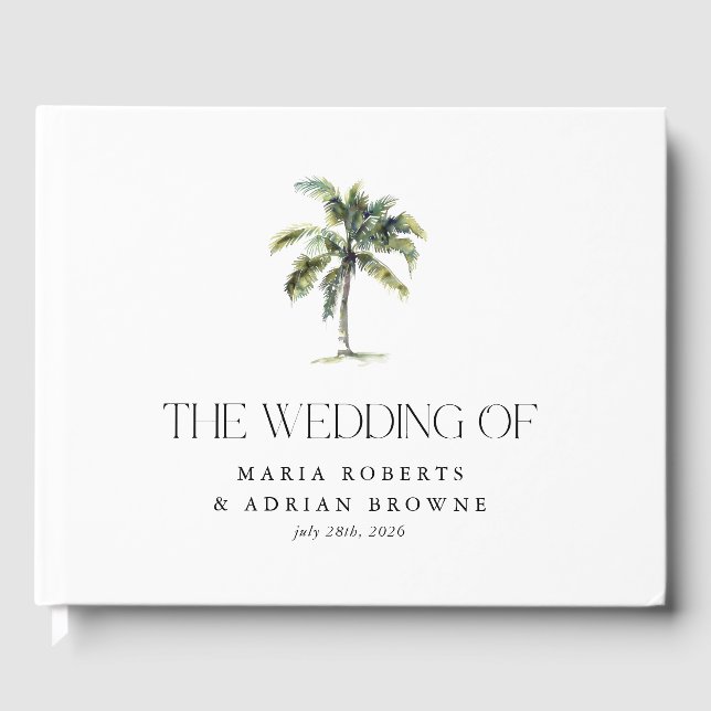 Minimal Palm Tree Tropical Beach Wedding Guest Book (Front)