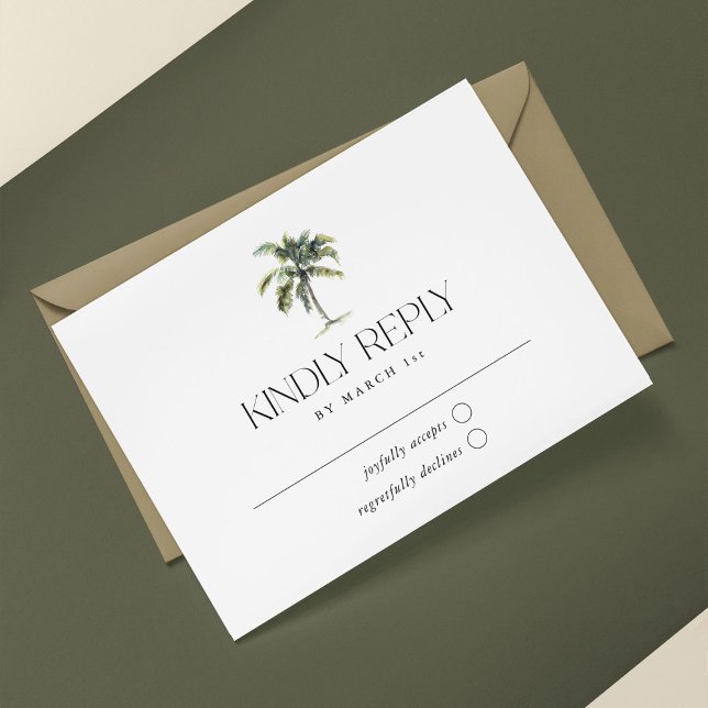 Minimal Palm Tree Tropical Beach Wedding RSVP Card (Creator Uploaded)