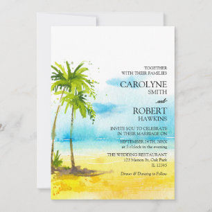 Minimal Palm Tree Tropical Island Beach Wedding Invitation