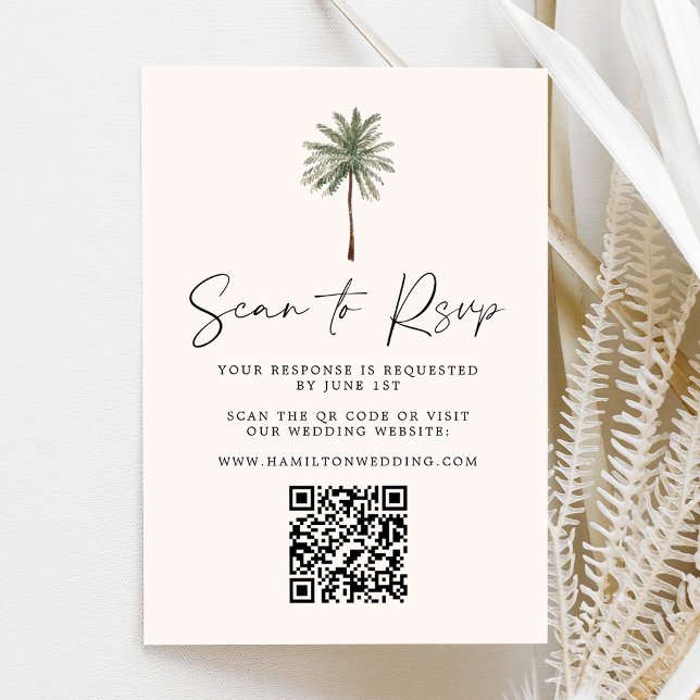 Minimal Palm Tree Wedding QR Code RSVP Card (Creator Uploaded)