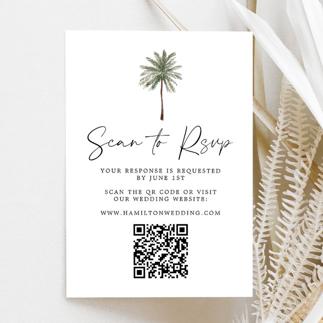 Minimal Palm Tree Wedding QR Code RSVP Card (Creator Uploaded)