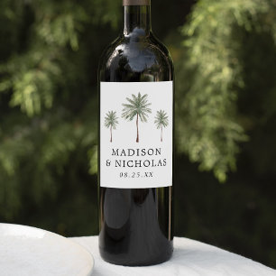 Minimal Palm Trees Personalized Wedding Wine Label