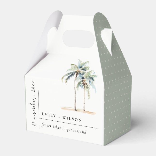 Minimal Palm Trees Watercolor Tropical Wedding Favor Box (Front Side)