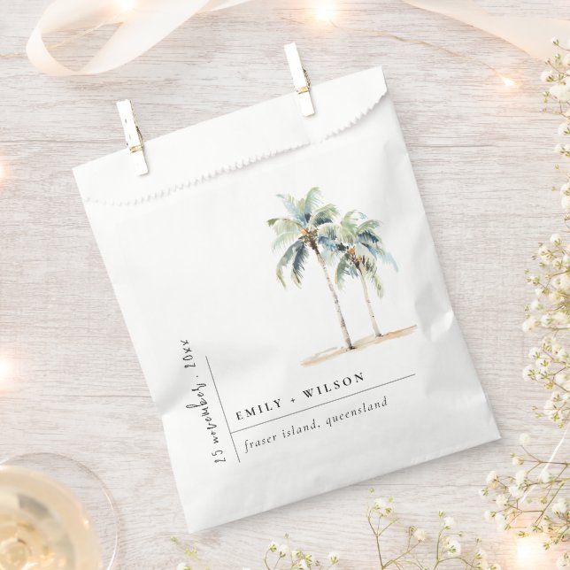 Minimal Palm Trees Watercolor Tropical Wedding Favour Bag (Clipped)
