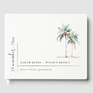 Minimal Palm Trees Watercolor Tropical Wedding Guest Book
