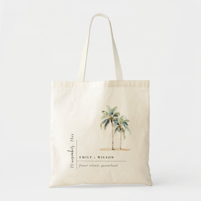 Minimal Palm Trees Watercolor Tropical Wedding Tote Bag (Front)