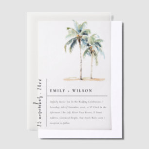 Minimal Palm Trees Watercolor Tropical Wedding Vellum Invitations