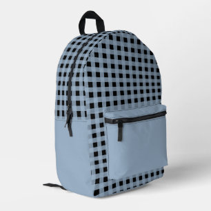 Minimal Pastel Blue and Black Plaid Pattern Printed Backpack