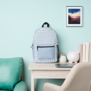 Minimal Pastel Blue Plaid Pattern Printed Backpack