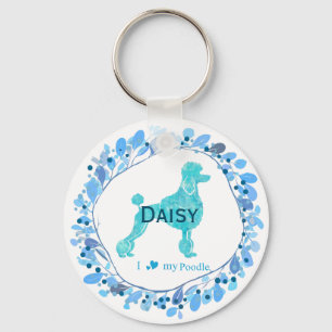Minimal Pastel Blue Poodle   Custom Name & Photo Keychain