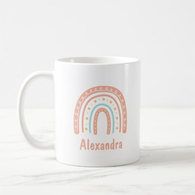 Minimal Pastel Boho Rainbow Personalized Coffee Mug (Left)