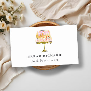 Minimal Pastel Colourful Watercolor Cake Bakery Business Card
