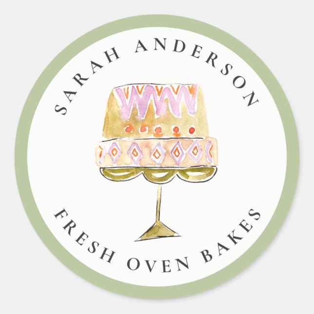 Minimal Pastel Colourful Watercolor Cake Bakery Classic Round Sticker (Front)