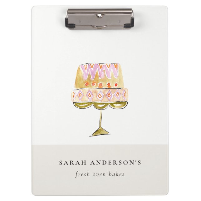 Minimal Pastel Colourful Watercolor Cake Bakery Clipboard (Front)