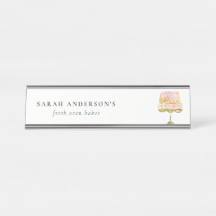 Minimal Pastel Colourful Watercolor Cake Bakery Desk Name Plate