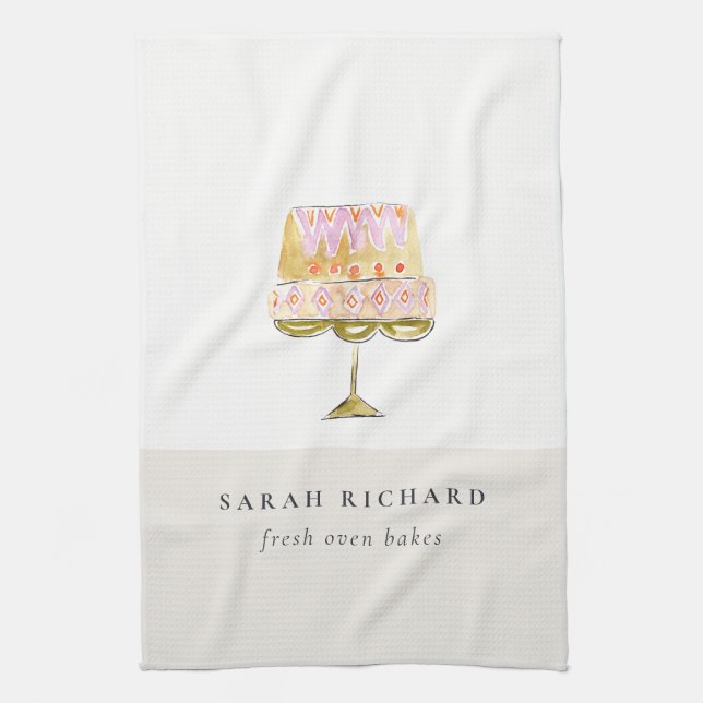 Minimal Pastel Colourful Watercolor Cake Bakery Kitchen Towel (Vertical)