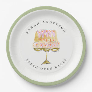 Minimal Pastel Colourful Watercolor Cake Bakery Paper Plate