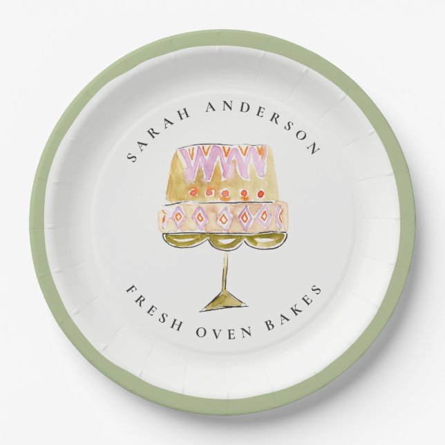 Minimal Pastel Colourful Watercolor Cake Bakery Paper Plate (Front)