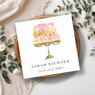 Minimal Pastel Colourful Watercolor Cake Bakery Square Business Card