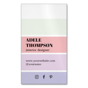 Minimal Pastel Colours Stripes Interior Designer Magnetic Business Card