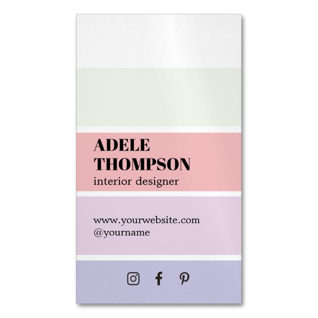 Minimal Pastel Colours Stripes Interior Designer Magnetic Business Card (Front Vertical)