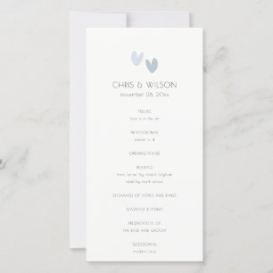 Minimal  Pastel Dusky Blue Hearts Wedding Program