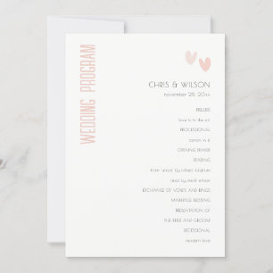 Minimal  Pastel Dusky Pink Hearts Wedding Program