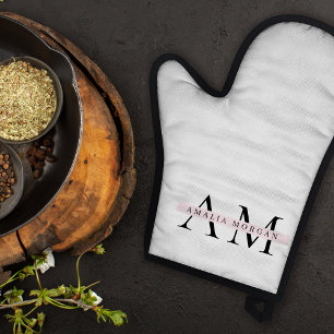 Minimal Pastel Initial & Personalized Oven Mitt & Pot Holder Set