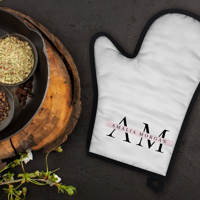 Minimal Pastel Initial & Personalized Oven Mitt & Pot Holder Set (Creator Uploaded)