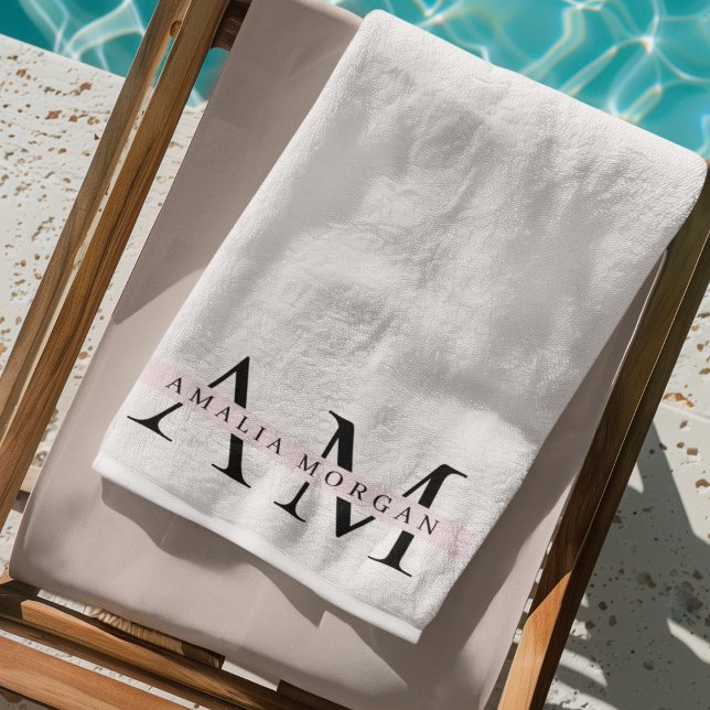 "Minimal Pastel Pink Initial & Name Personalized Beach Towel (Creator Uploaded)