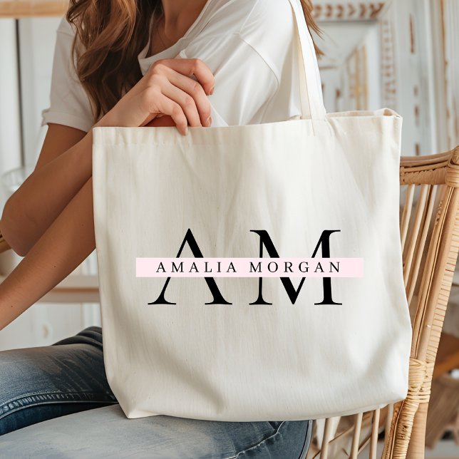 "Minimal Pastel Pink Initial & Name Personalized  Tote Bag (Creator Uploaded)