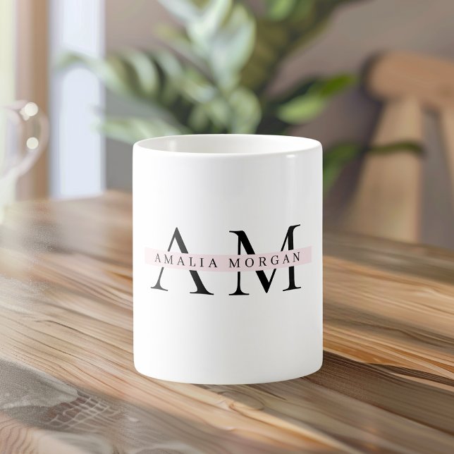 Minimal Pastel Pink Initial & Personalized  Coffee Mug (Creator Uploaded)