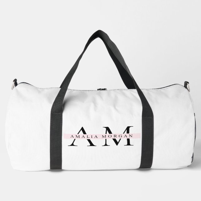 Minimal Pastel Pink Initial & Personalized  Duffle Bag (Front)
