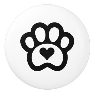 Minimal Paw Print With Heart Pet Symbol Ceramic Knob
