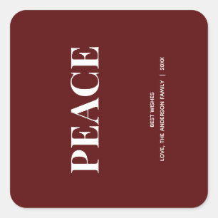 Minimal PEACE Deep Red Holiday Square Sticker