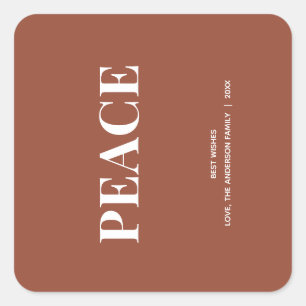 Minimal PEACE Terracotta Holiday Square Sticker