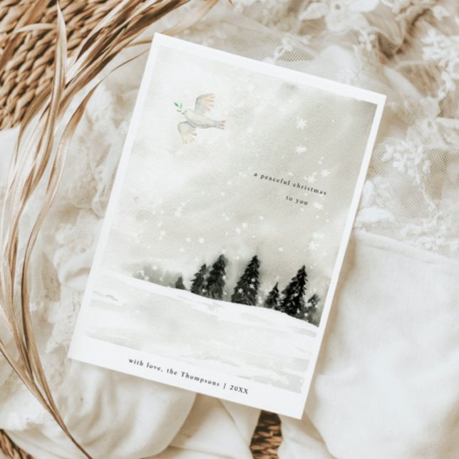 Minimal Peaceful Christmas Snowy Pine Trees Holiday Card (Creator Uploaded)