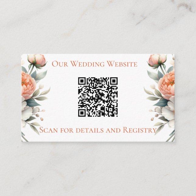Minimal Peach and White Floral  Enclosure Card (Front)