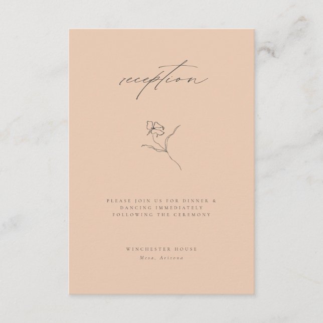 Minimal Peach Fine Art Floral Wedding Reception Enclosure Card (Front)